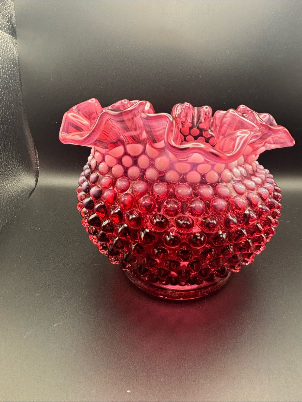 Venton Hobnail Ruffled Cranberry Glass Vase - Picture 8 of 16